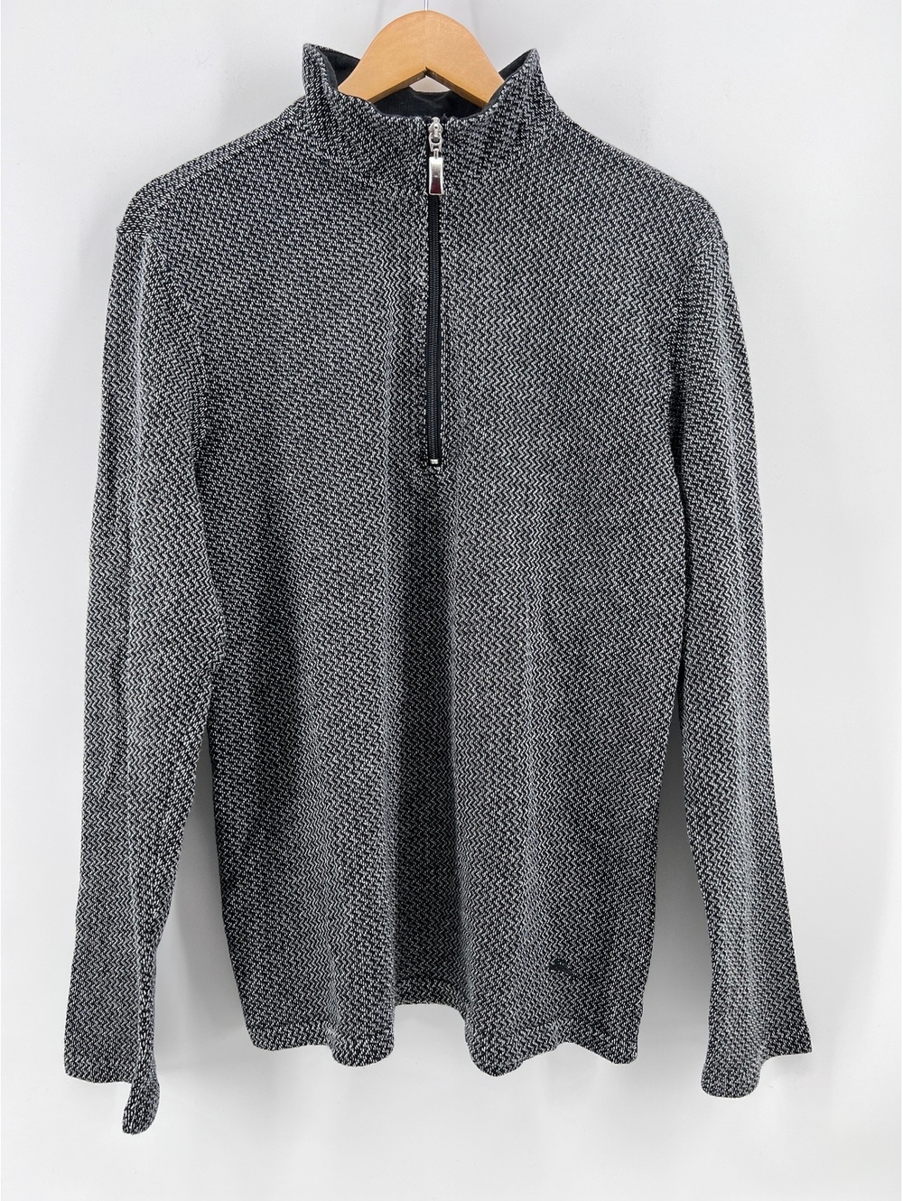 Tommy Bahama Mens Sweater Medium Black White Textured Knit 1/4 Zip Pullover